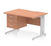Impulse 1200x800 Scalloped Desk Beech Silver Cable Managed + 3D Ped