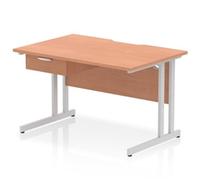 Impulse 1200 x 800mm Scalloped Edge Straight Office Desk Beech Top Silver Cantil