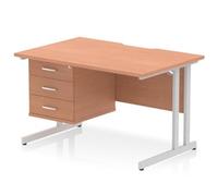 Impulse 1200 x 800mm Scalloped Edge Straight Office Desk Beech Top Silver Cantil