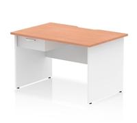 Impulse 1200 x 800mm Scalloped Edge Straight Office Desk Beech Top White Panel E