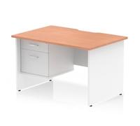 Impulse 1200 x 800mm Scalloped Edge Straight Office Desk Beech Top White Panel End Leg Workstation 1 x 2 Drawer Fixed Pedestal