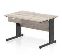 Impulse 1200x800 Scalloped Desk Grey Oak Black Cable Managed + 1D Ped