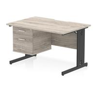 Impulse 1200x800 Scalloped Desk Grey Oak Black Cable Managed + 2D Ped
