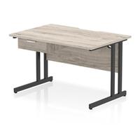 Impulse 1200x800 Scalloped Desk Grey Oak Black Cantilever Leg + 1D Ped