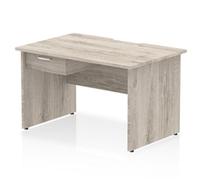 Impulse 1200x800 Scalloped Desk Grey Oak Panel End + 1D Ped