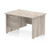Impulse 1200 x 800mm Scalloped Edge Straight Office Desk Grey Oak Top Panel End