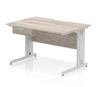 Impulse 1200x800 Scalloped Desk Grey Oak Silver Cable Managed + 1D Ped