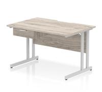 Impulse 1200x800 Scalloped Desk Grey Oak Silver Cantilever + 1D Ped