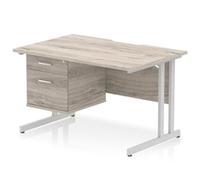 Impulse 1200x800 Scalloped Desk Grey Oak Silver Cantilever + 2D Ped