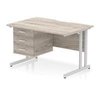 Impulse 1200x800 Scalloped Desk Grey Oak Silver Cantilever + 3D Ped
