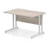 Impulse 1200x800 Scalloped Desk Grey Oak Top Silver Cantilever Leg
