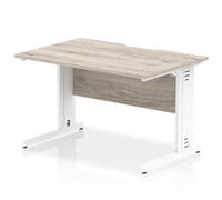 Impulse 1200x800 Scalloped Desk Grey Oak Top White Cable Managed Leg