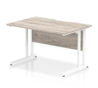 Impulse 1200x800 Scalloped Desk Grey Oak Top White Cantilever Leg