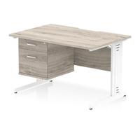Impulse 1200x800 Scalloped Desk Grey Oak White Cable Managed + 2D Ped