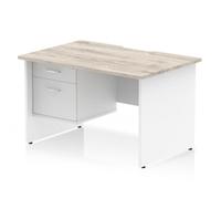 Impulse 1200x800 Scalloped Desk Grey Oak White Panel End + 2D Ped