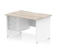 Impulse 1200x800 Scalloped Desk Grey Oak White Panel End + 3D Ped