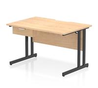 Impulse 1200 x 800mm Scalloped Edge Straight Office Desk Maple Top Black Cantile