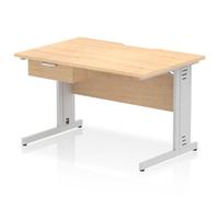 Impulse 1200x800 Scalloped Desk Maple Top Silver Cable Managed 1D Ped