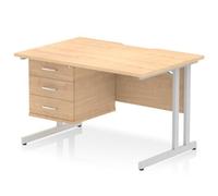 Impulse 1200 x 800mm Scalloped Edge Straight Office Desk Maple Top Silver Cantil