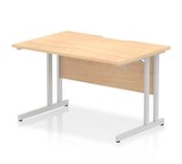 Impulse 1200 x 800mm Scalloped Edge Straight Office Desk Maple Top Silver Cantil
