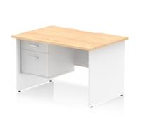 Impulse 1200 x 800mm Scalloped Edge Straight Office Desk Maple Top White Panel End Leg Workstation 1 x 2 Drawer Fixed Pedestal