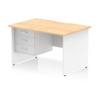 Impulse 1200 x 800mm Scalloped Edge Straight Office Desk Maple Top White Panel E