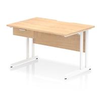 Impulse 1200x800 Scalloped Desk Maple White Cantilever Leg + 1D Ped