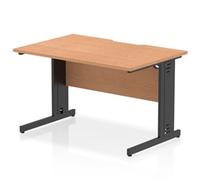 Impulse 1200 x 800mm Scalloped Edge Straight Office Desk Oak Top Black Cable Man