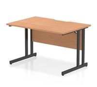 Impulse 1200 x 800mm Scalloped Edge Straight Office Desk Oak Top Black Cantileve