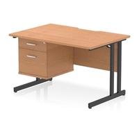 Impulse 1200 x 800mm Scalloped Edge Straight Office Desk Oak Top Black Cantileve