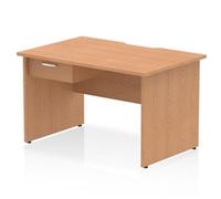 Impulse 1200 x 800mm Scalloped Edge Straight Office Desk Oak Top Panel End Leg Workstation 1 x 1 Drawer Fixed Pedestal