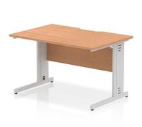 Impulse 1200x800 Scalloped Desk Oak Top Silver Cable Managed Leg