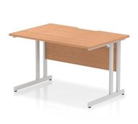 Impulse 1200 x 800mm Scalloped Edge Straight Office Desk Oak Top Silver Cantilev