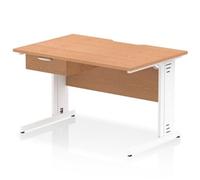 Impulse 1200 x 800mm Scalloped Edge Straight Office Desk Oak Top White Cable Man