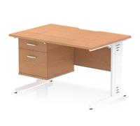 Impulse 1200x800 Scalloped Desk Oak Top White Cable Managed + 2D Ped