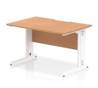 Impulse 1200 x 800mm Scalloped Edge Straight Office Desk Oak Top White Cable Man