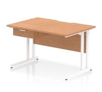 Impulse 1200x800 Scalloped Desk Oak Top White Cantilever Leg + 1D Ped