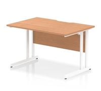 Impulse 1200x800 Scalloped Desk Oak Top White Cantilever Leg