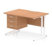 Impulse 1200x800 Scalloped Desk Oak Top White Cantilever Leg + 3D Ped