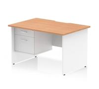 Impulse 1200 x 800mm Scalloped Edge Straight Office Desk Oak Top White Panel End