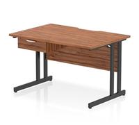 Impulse 1200x800 Scalloped Desk Walnut Black Cantilever Leg + 1D Ped