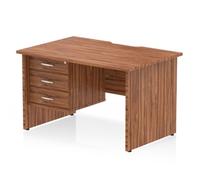 Impulse 1200x800 Scalloped Desk Walnut Top Panel End + 3D Ped