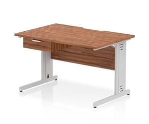 Impulse 1200x800 Scalloped Desk Walnut Top Silver Cable Managed 1D Ped