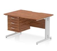Impulse 1200 x 800mm Scalloped Edge Office Desk Walnut Top Silver Cable Managed