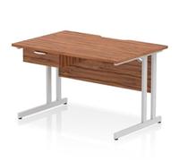 Impulse 1200x800 Scalloped Desk Walnut Top Silver Cantilever + 1D Ped