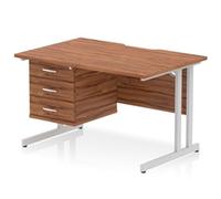 Impulse 1200x800 Scalloped Desk Walnut Top Silver Cantilever + 3D Ped