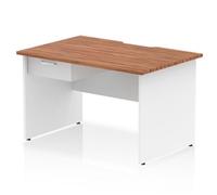 Impulse 1200 x 800mm Scalloped Edge Straight Office Desk Walnut Top White Panel