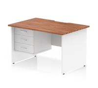 Impulse 1200x800 Scalloped Desk Walnut Top White Panel End + 3D Ped