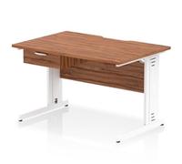 Impulse 1200 x 800mm Scalloped Edge Office Desk Walnut Top White Cable Managed L