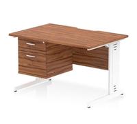 Impulse 1200x800 Scalloped Desk Walnut White Cable Managed + 2D Ped